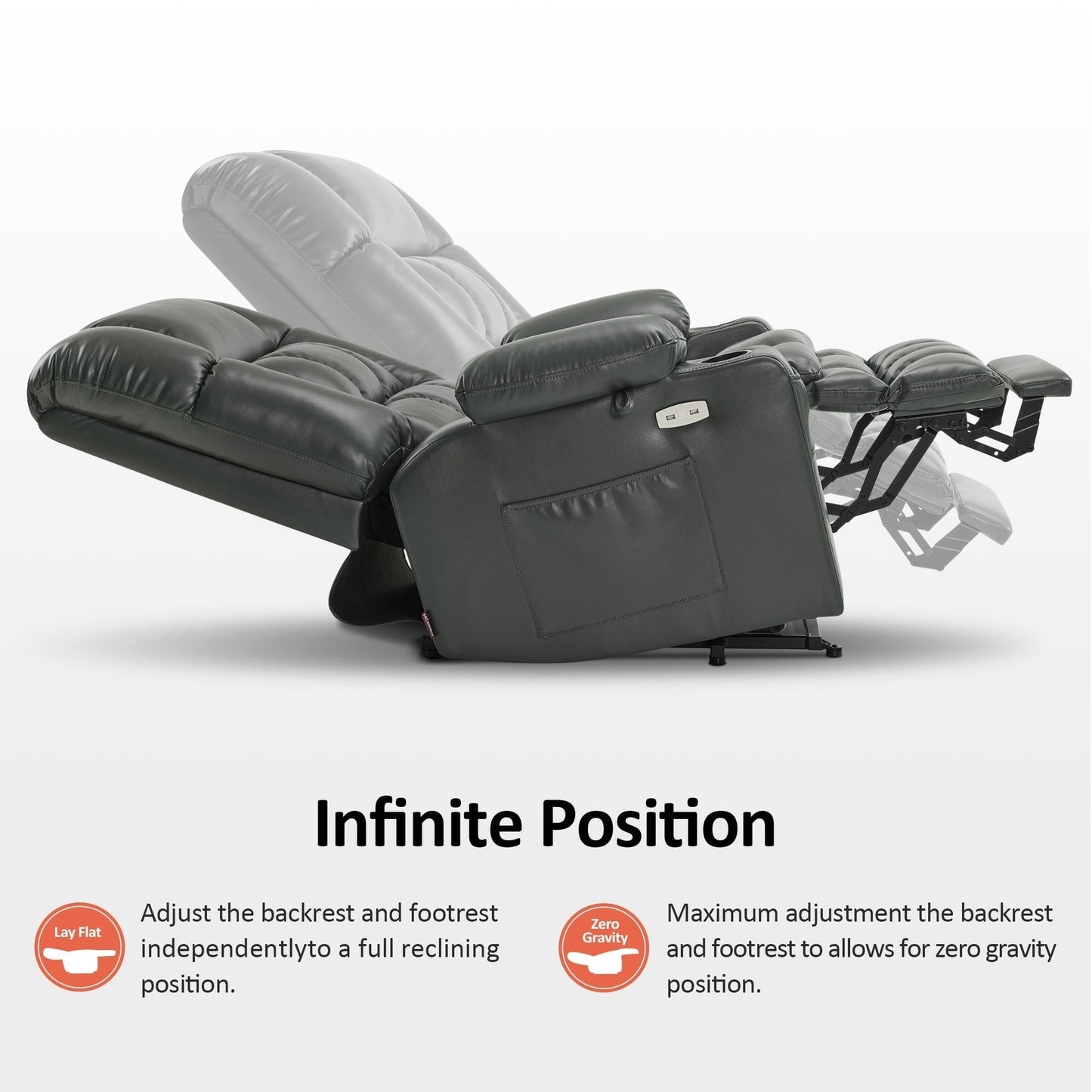 Poltrona reclinabile elettrica MCombo a doppio motore con massaggio e calore per persone di corporatura robusta, in similpelle R7891 (Large-Wide)