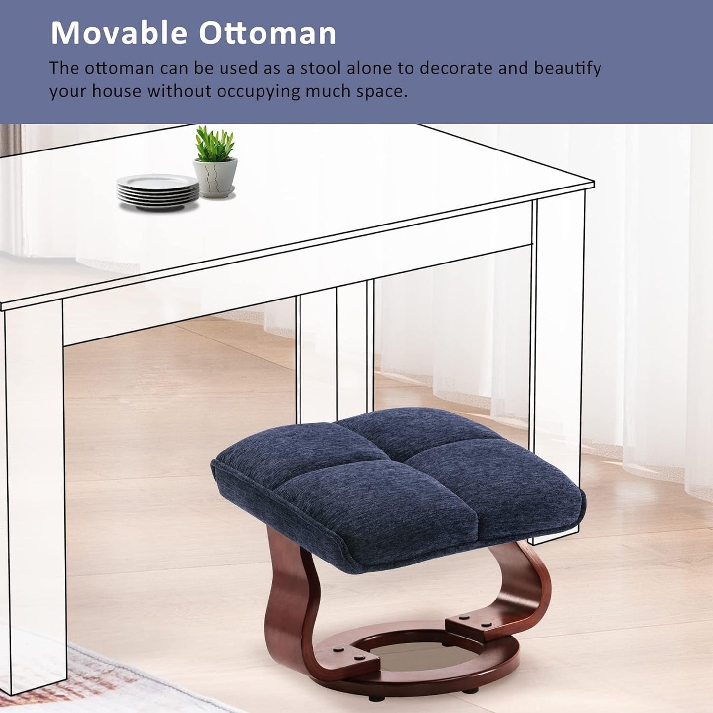 MCombo Set di 2 poltrone reclinabili girevoli con pouf e cuscino per il collo, tessuto in ciniglia