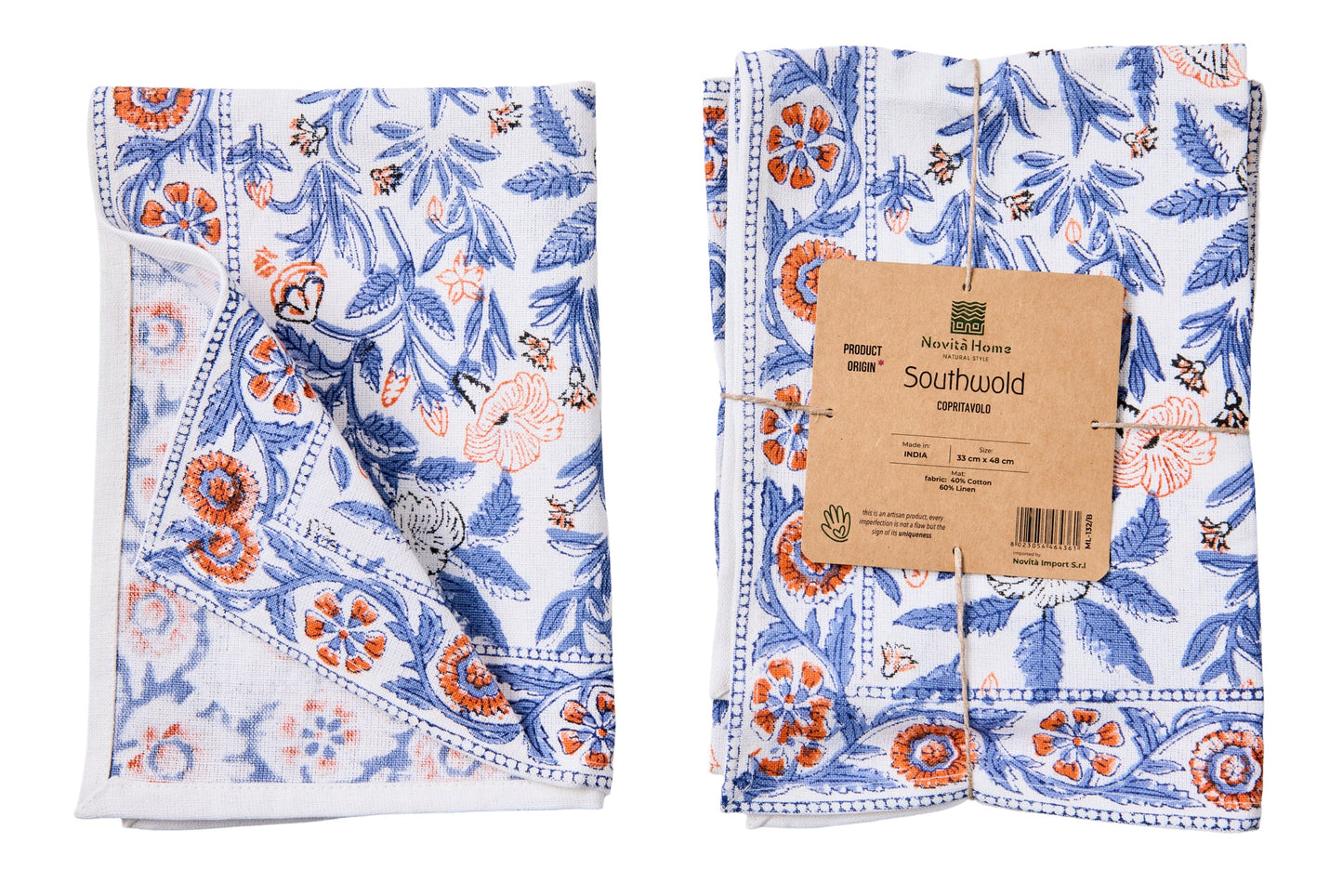 Southwold - Sottopiatti Set 1/4 Fantasia Fiori Blu Arancio Prin