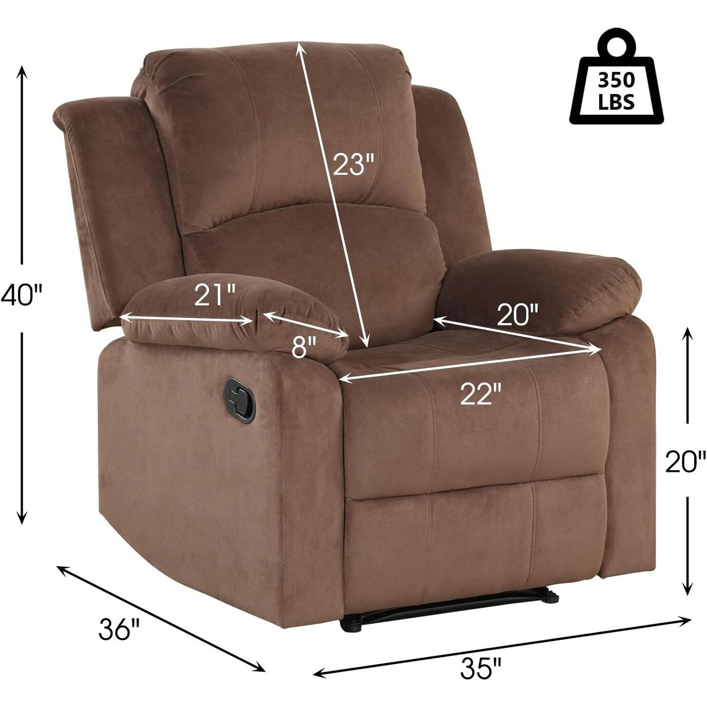 Poltrona reclinabile manuale, poltrona reclinabile singola imbottita in tessuto morbido per soggiorno, camera da letto