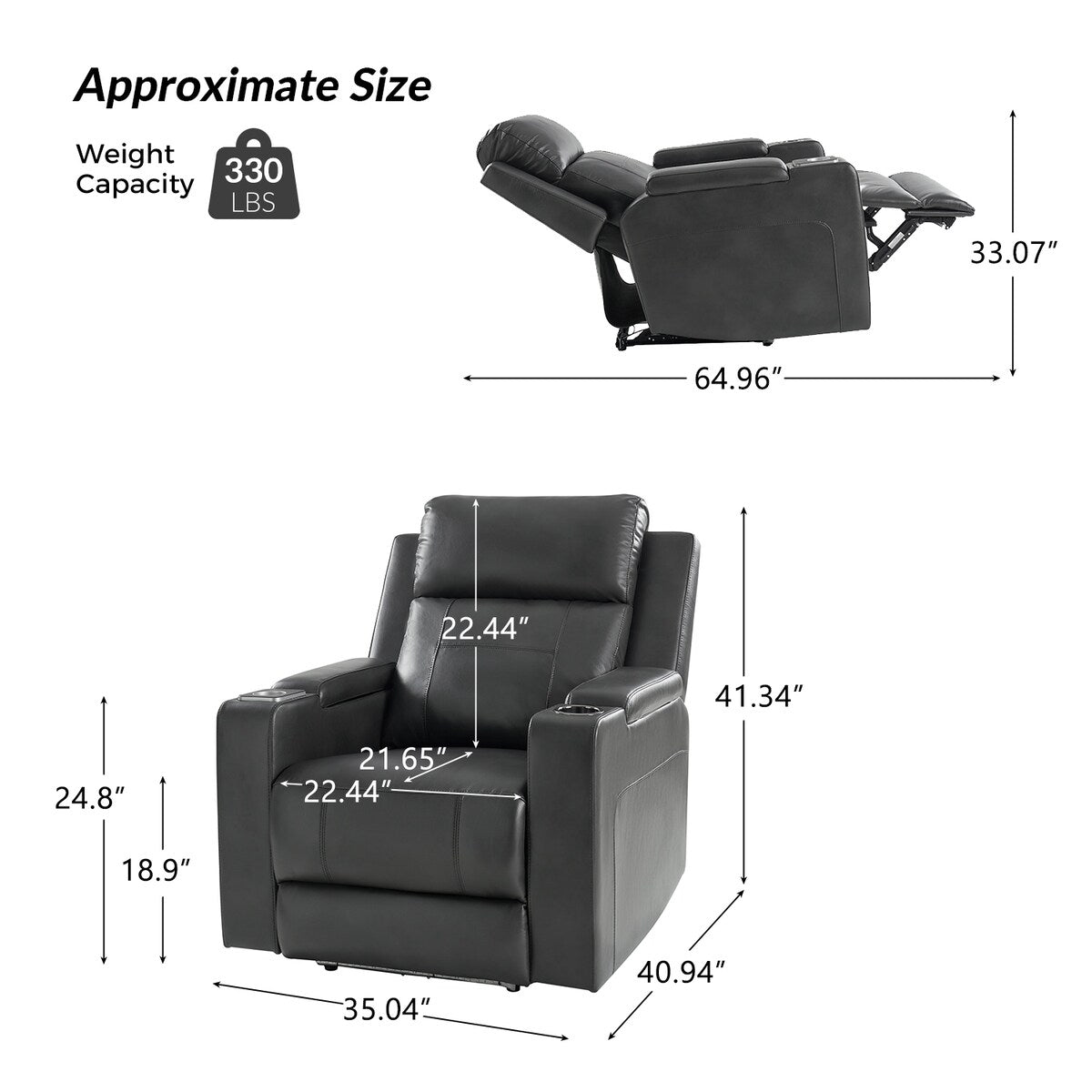 Poltrona reclinabile elettrica Marion Classic 35,5 Wide con portabicchieri di HULALA HOME