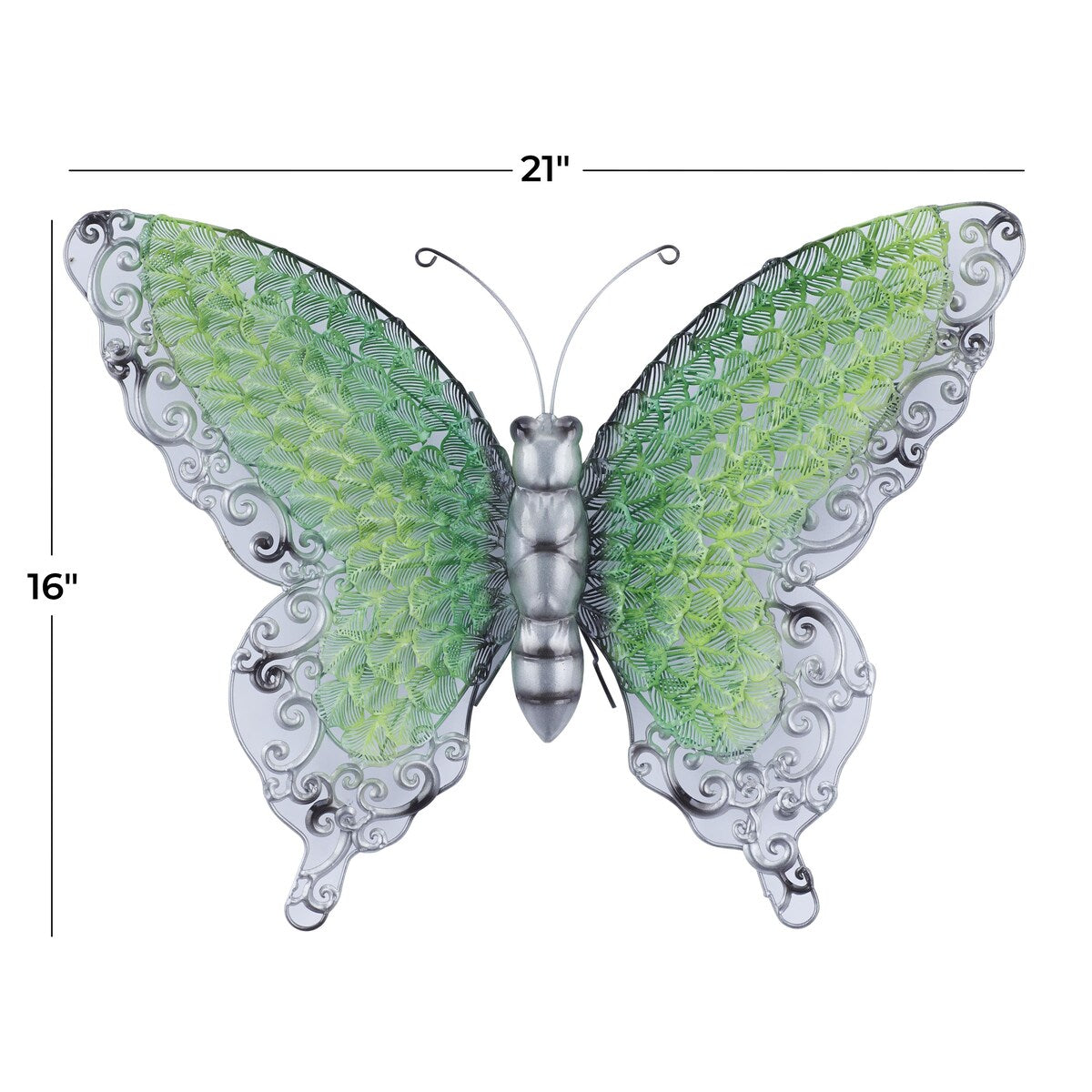 Decorazione da parete per interni ed esterni a forma di farfalla in metallo - Argento, verde, rosa - Roche River Decor