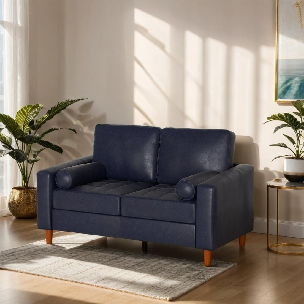 Divano in pelle di metà secolo con cuscino comfort cucito a mano e cuscini di supporto