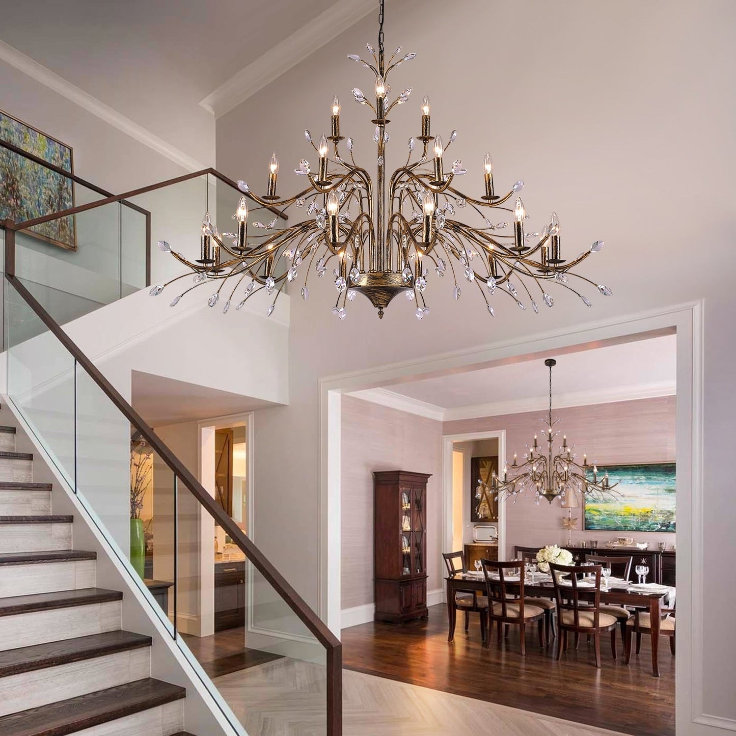 Lampadario di cristallo in stile candela con ramo di albero in stile retrò da fattoria