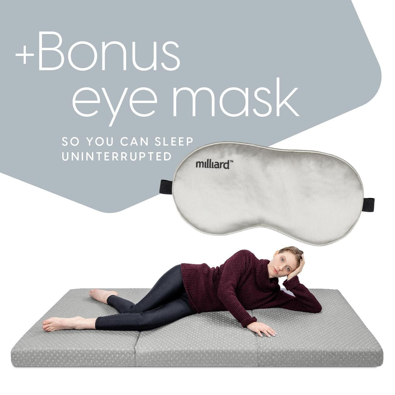 Materasso pieghevole Milliard Premium, in memory foam, pieghevole in tre parti, con fodera impermeabile e lavabile, misura singola (75x25x4)