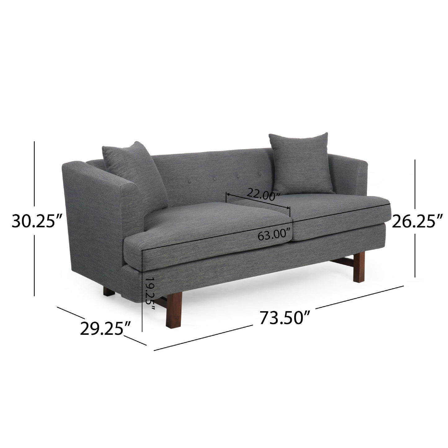 Divano Miry a 3 posti con 2 cuscini decorativi, similpelle grigio antracite