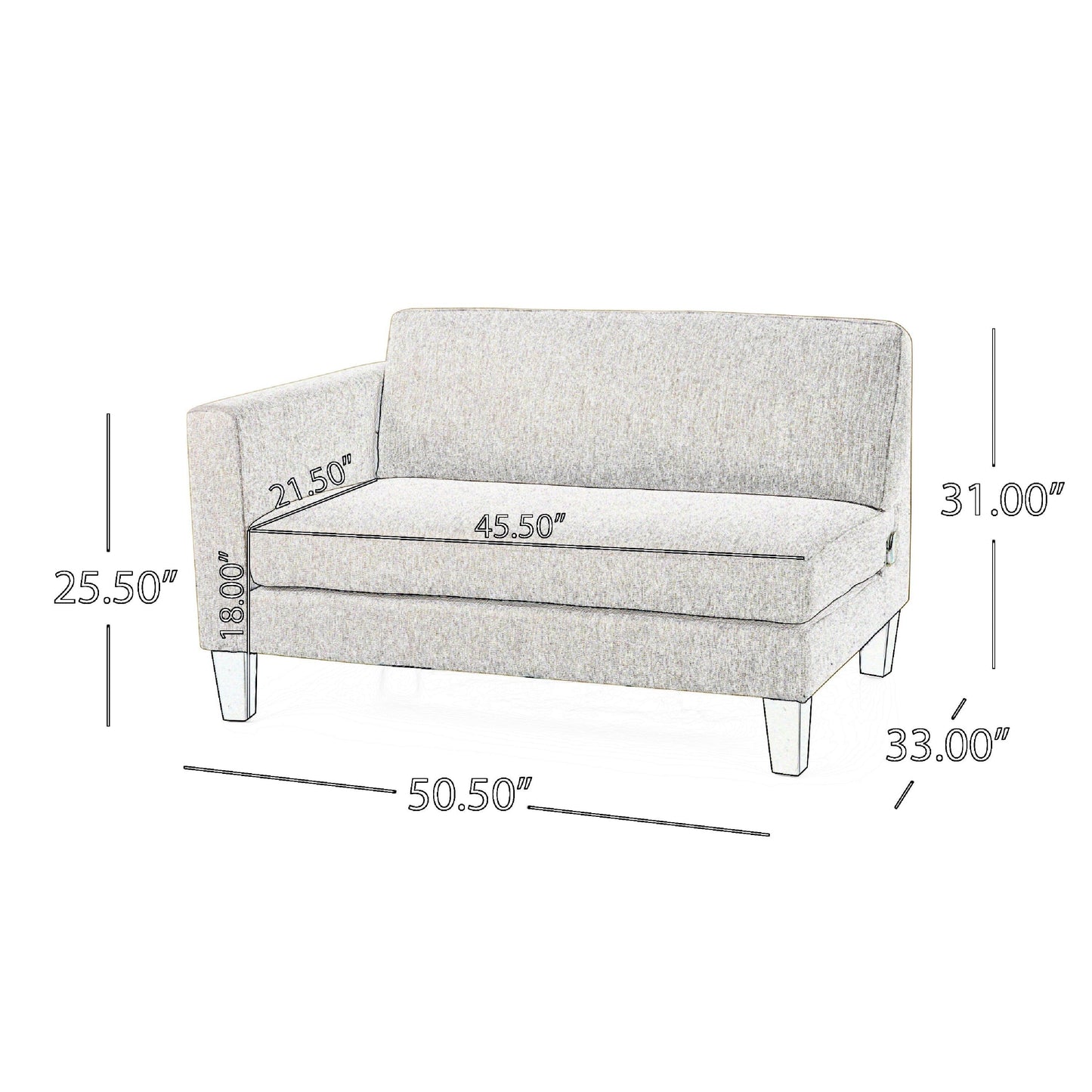 Divano Miry a 3 posti, 2 cuscini, gambe in legno di betulla, poliestere grigio classico