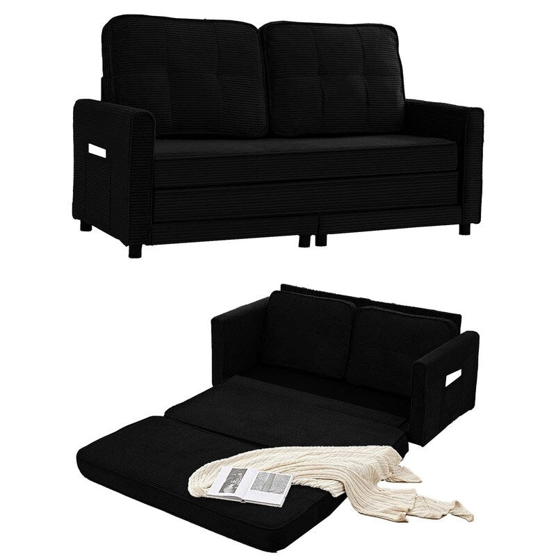 Divano letto futon trasformabile 3 in 1 Mixoy, divano letto pieghevole con trapuntatura e tasche laterali