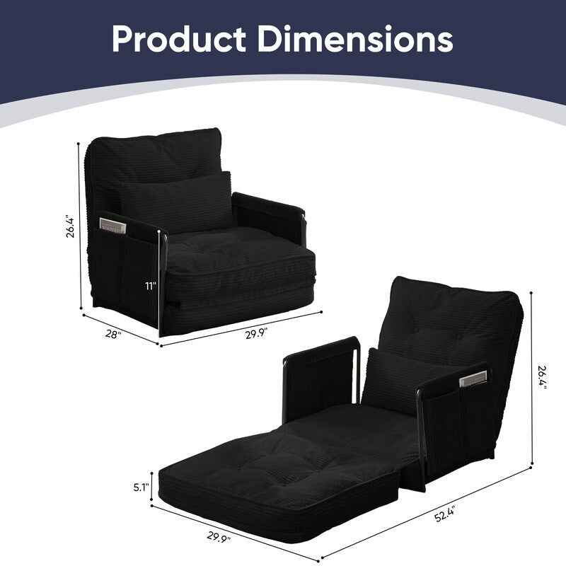 Divano letto futon pieghevole multifunzionale Mixoy, divano singolo con cuscini, schienale regolabile in 6 posizioni