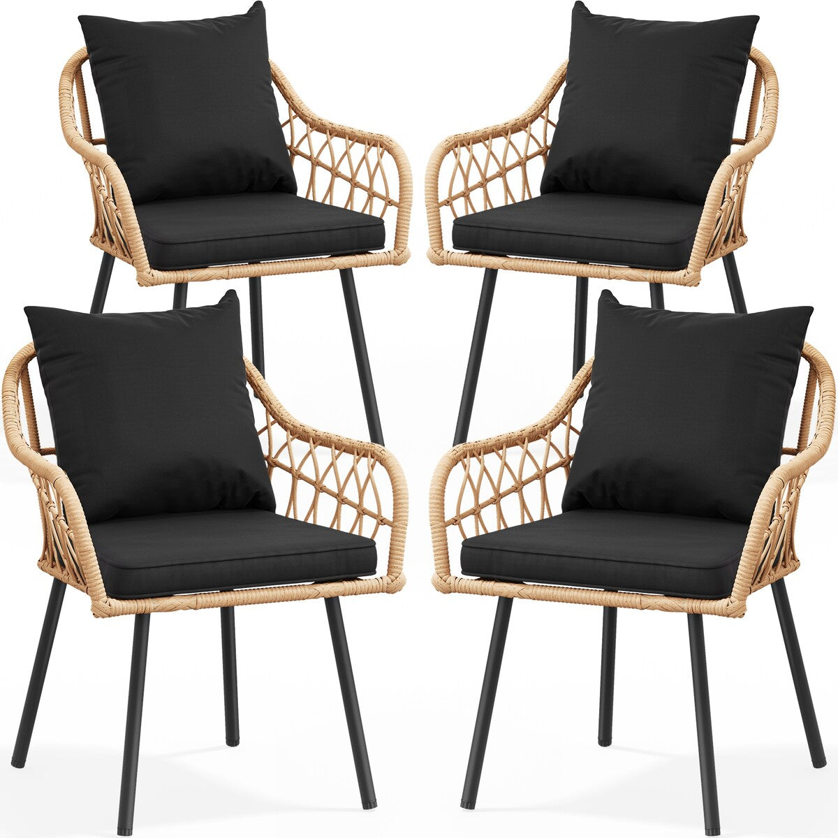 Set da bistrot da giardino Moasis per 4 persone, tavolo da pranzo in vimini