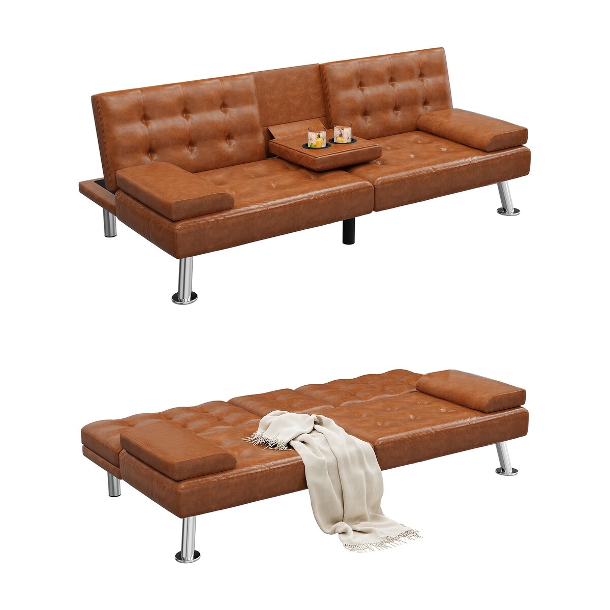 Divano letto moderno Moasis in tessuto e pelle PVC - 64Lx30Wx26H