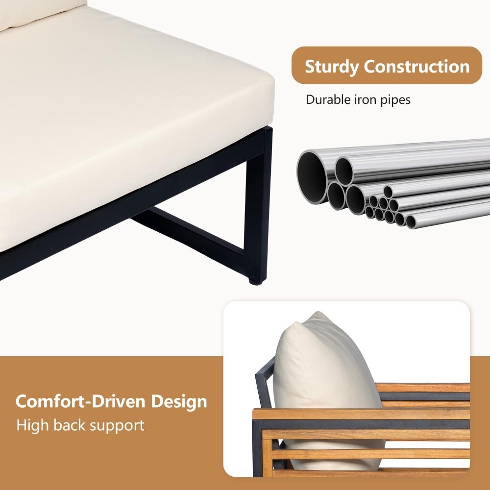 Set di divani moderni da esterno in legno di acacia e metallo, 3 pezzi, per patio