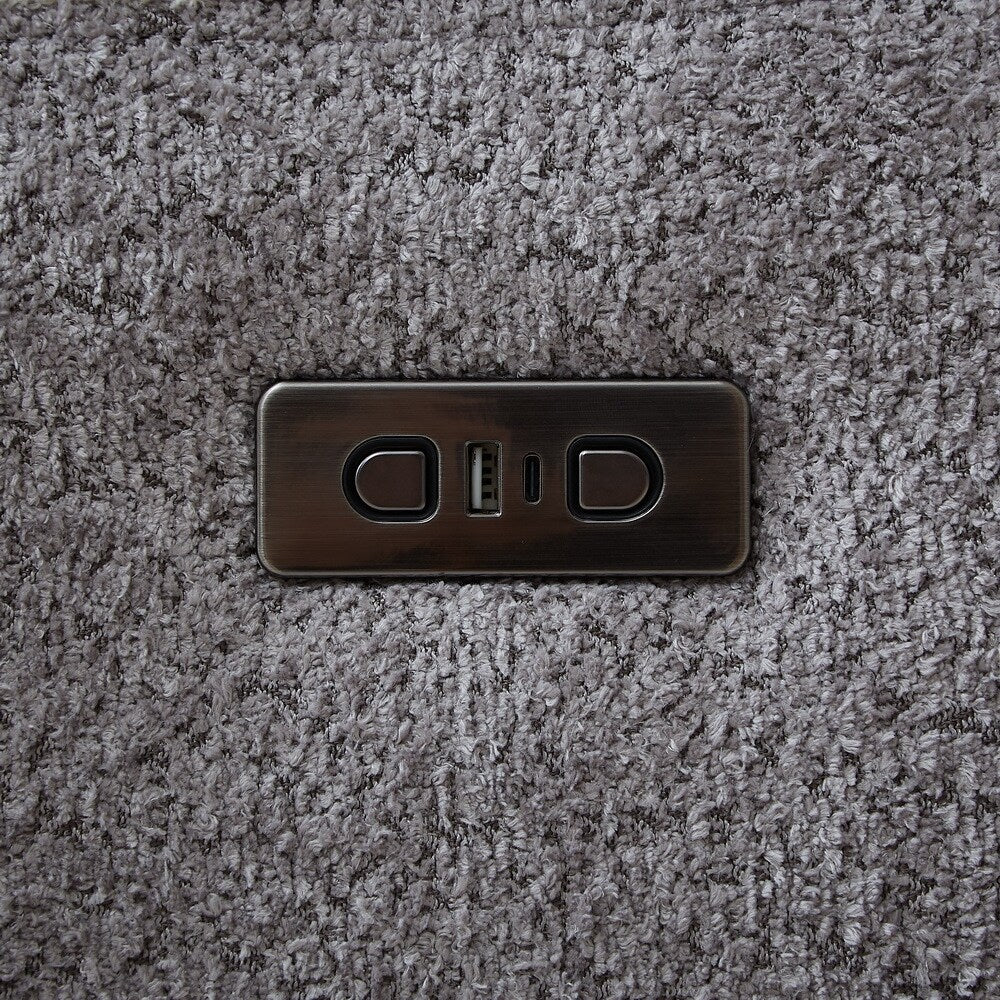 Poltrona reclinabile elettrica moderna, girevole, singola, con rivestimento in tessuto e porta di ricarica USB.