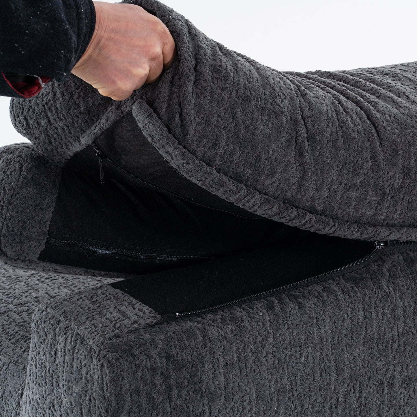 Divano componibile modulare moderno a 4 posti in ciniglia effetto legno con 2 cuscini per soggiorno e appartamento