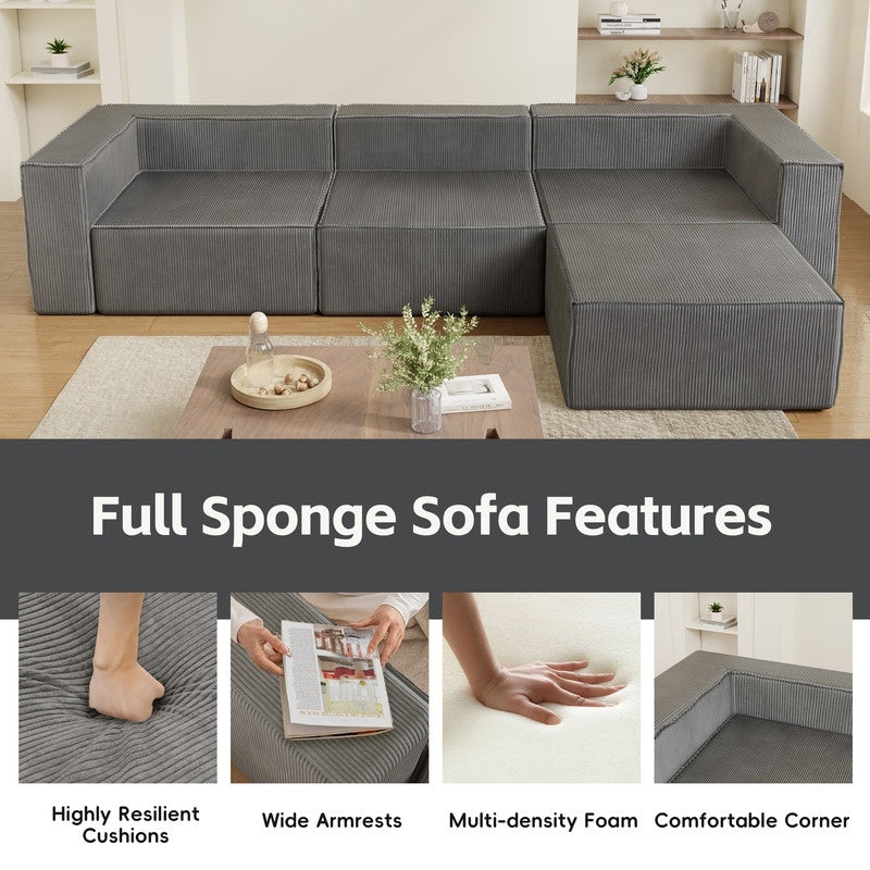 Modulo di compressione in velluto a coste con divani pouf