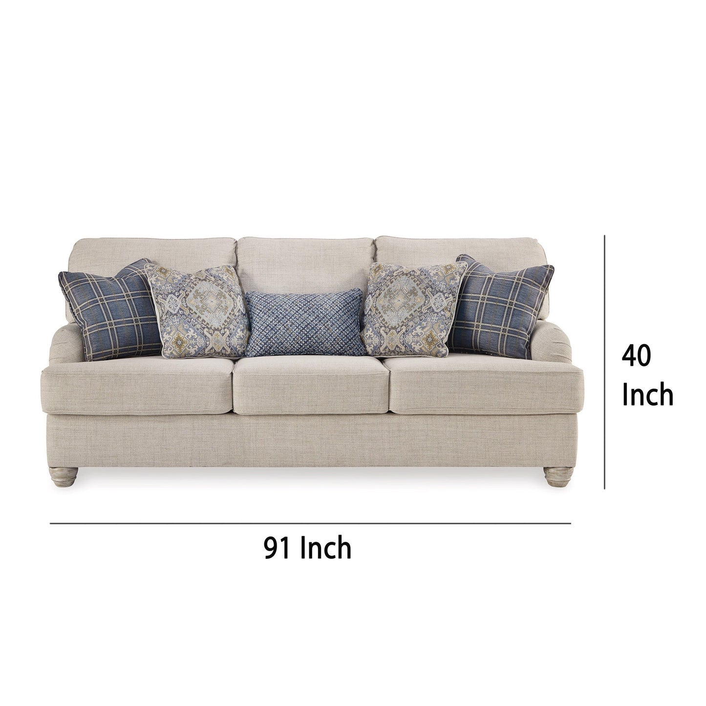 Divano Moyi con 5 cuscini decorativi, 91 pollici in morbido poliestere beige