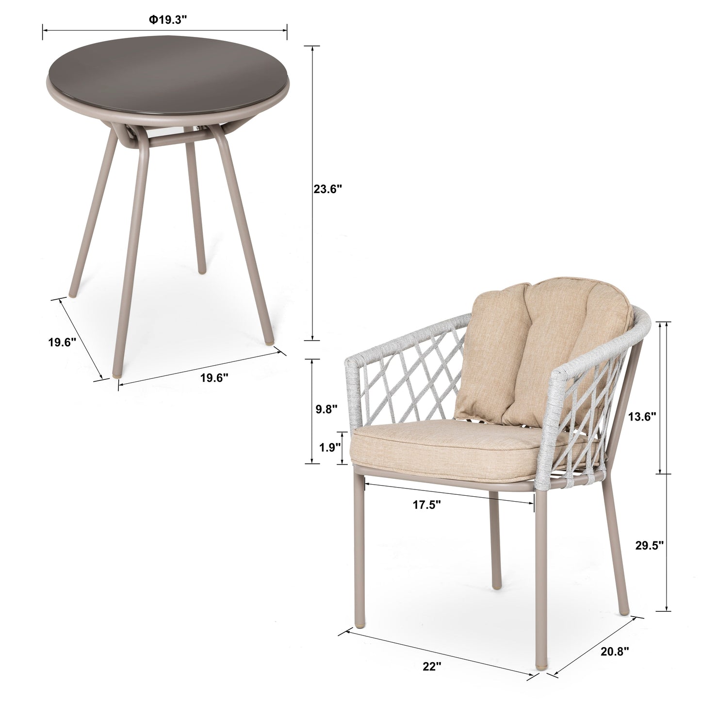 Set da bistrot in corda per patio NUU GARDEN da 3 pezzi