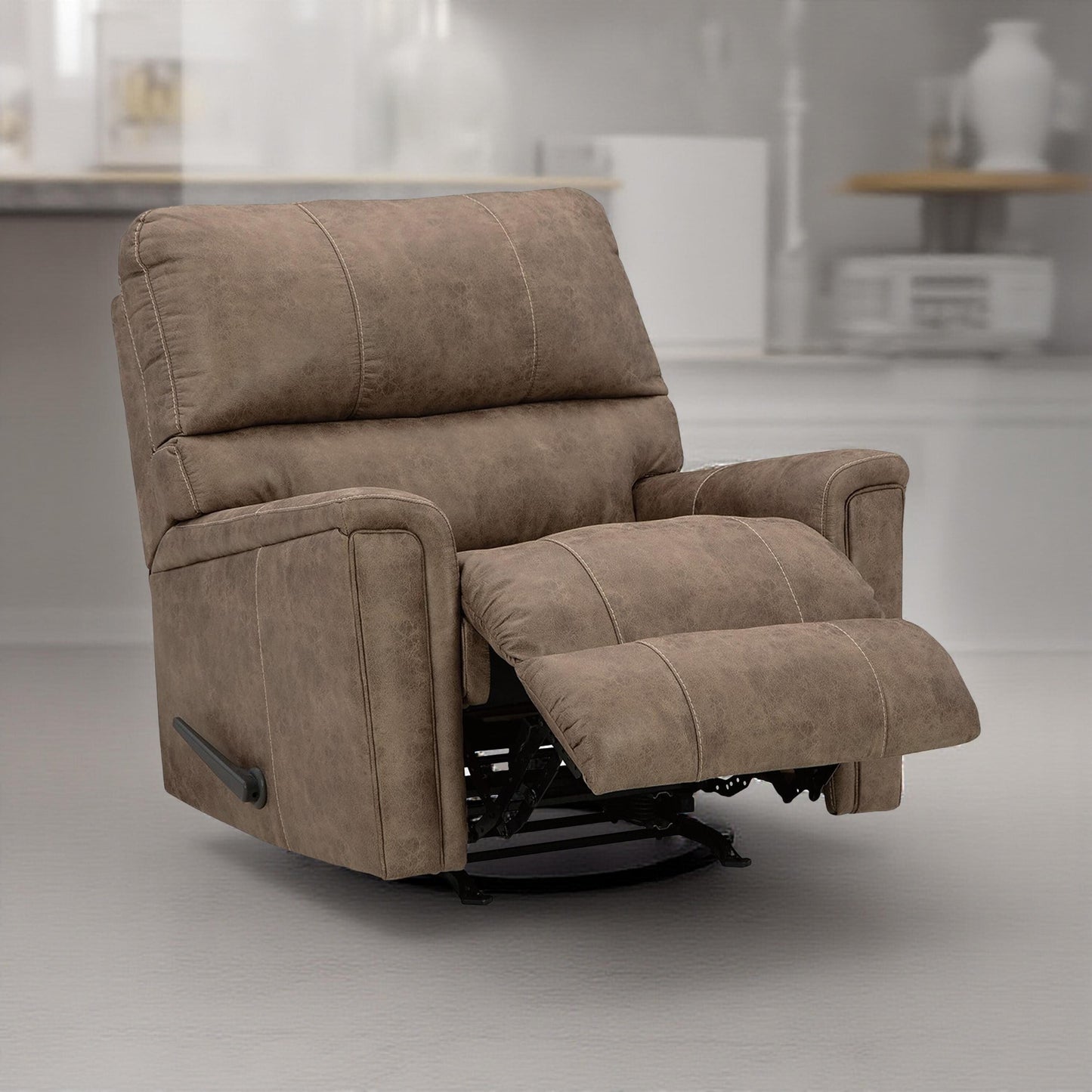 Poltrona reclinabile manuale Nav, in similpelle marrone fossile anticato