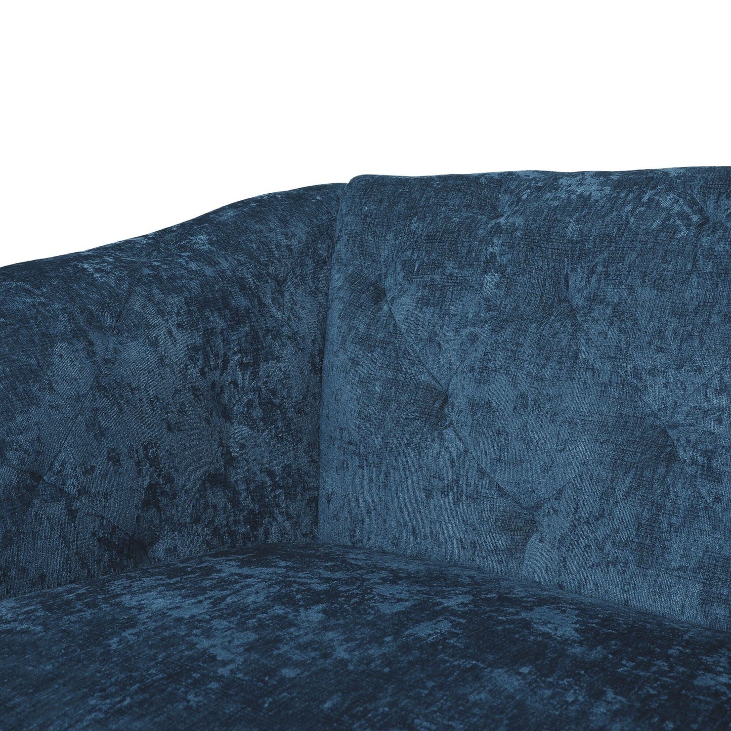 Divano a due posti in velluto blu navy 75 con braccioli svasati, seduta profonda e gambe in legno per soggiorno