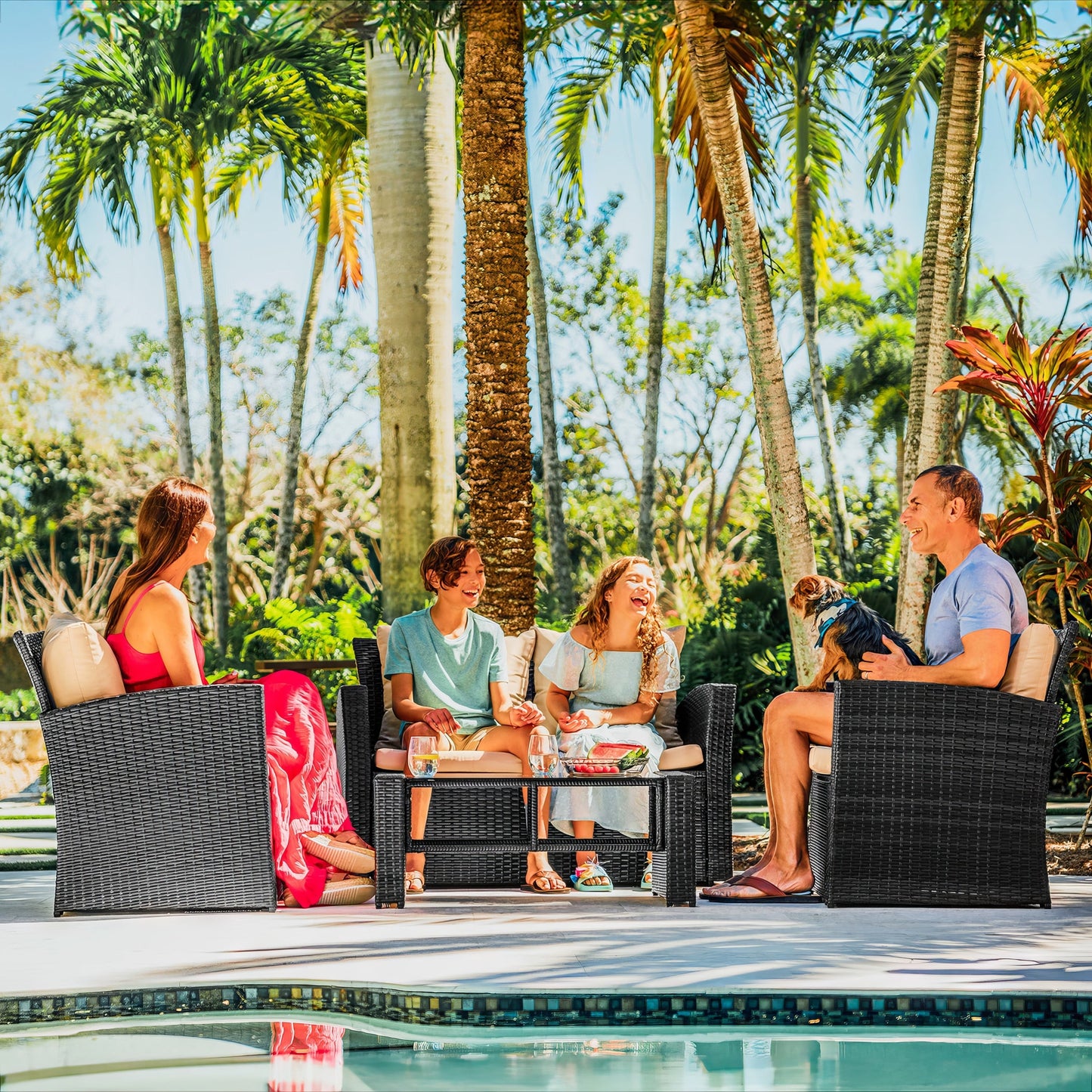 Set da conversazione in vimini per mobili da giardino premium Nestl's da 4 pezzi