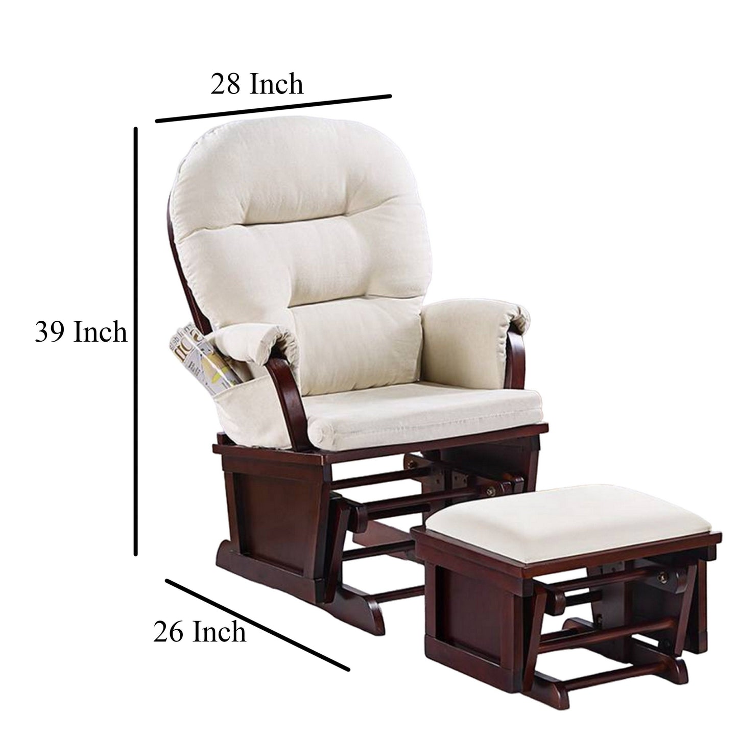 Sedia a dondolo manuale Noni con poggiapiedi, marrone scuro, beige