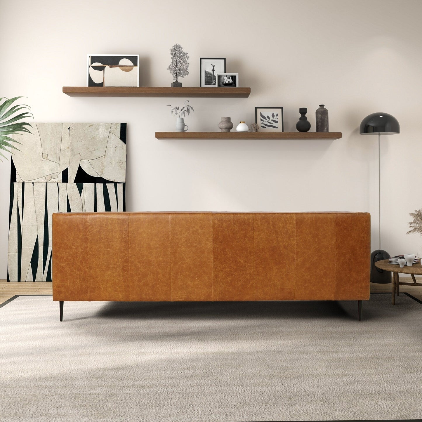 Divano Norman Mid Century Modern in vera pelle, comodo e trapuntato a mano