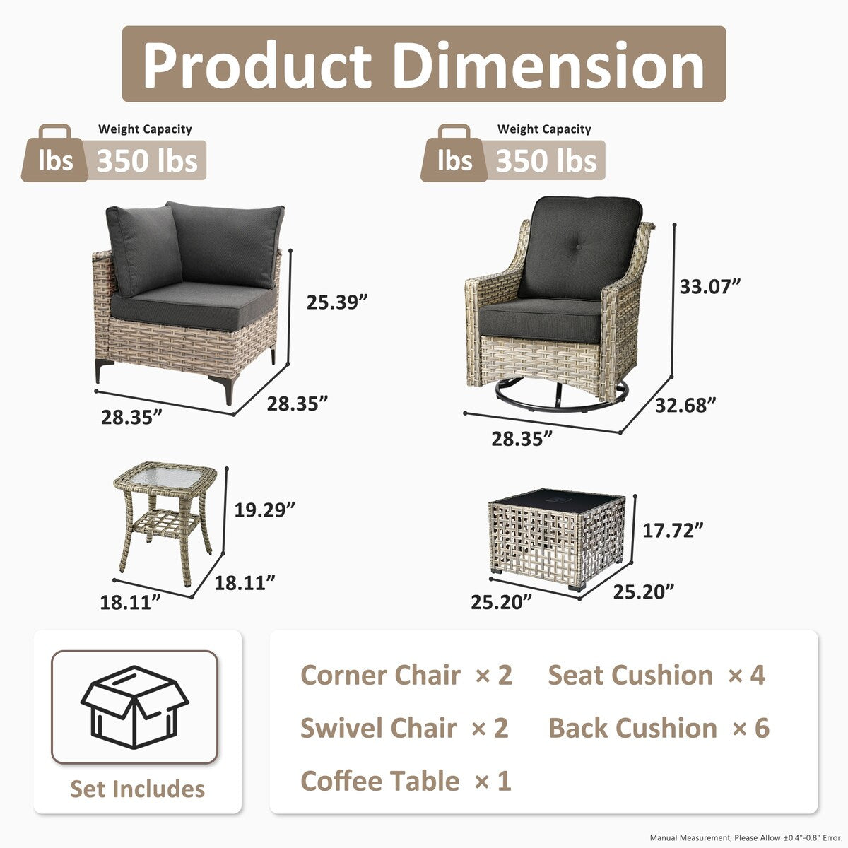 Set di 6 sedie girevoli in vimini per esterni OVIOS con tavolino da caffè a energia solare