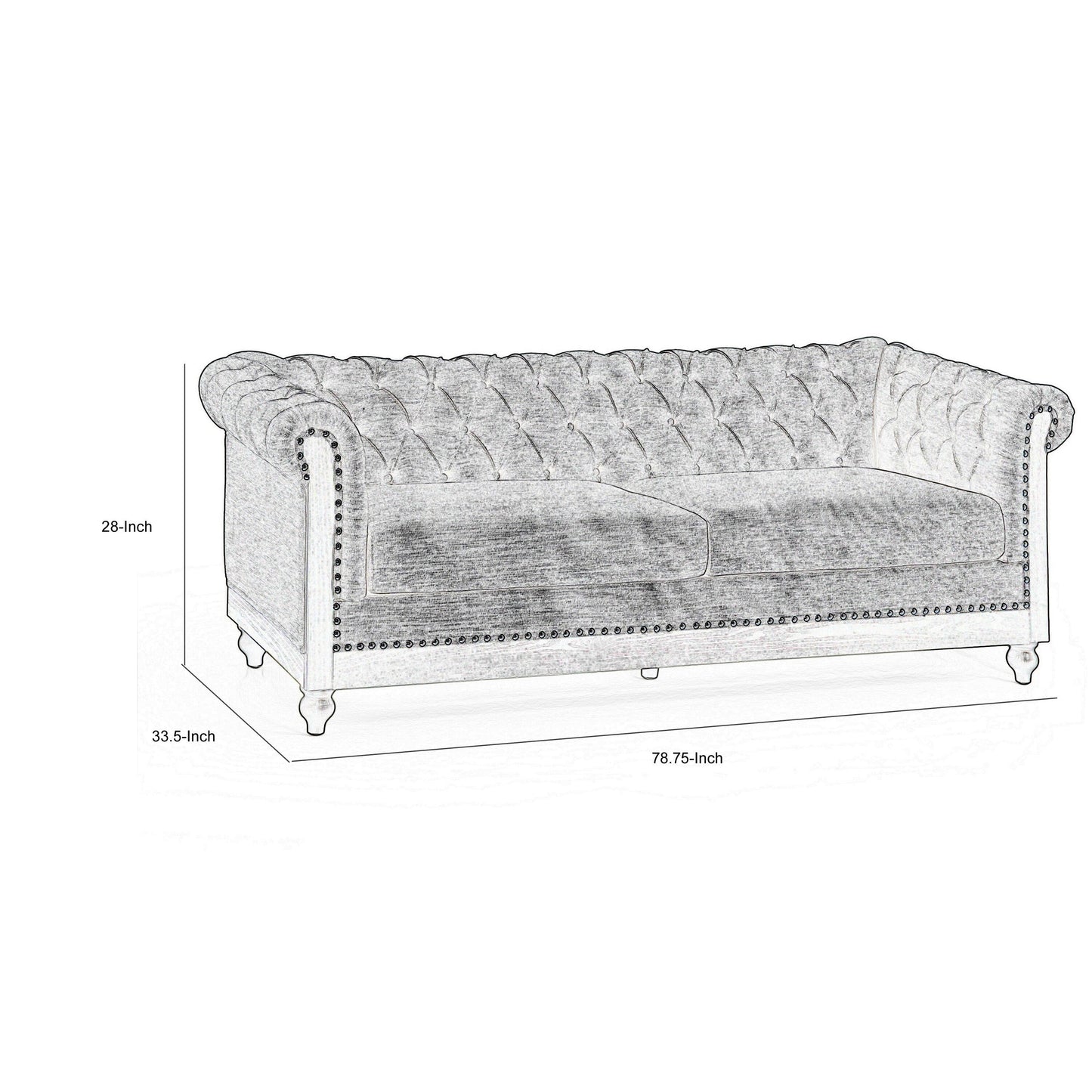 Divano Ober, Rivets Chesterfield con bottoni capitonné grigio, 86 pollici, marrone talpa