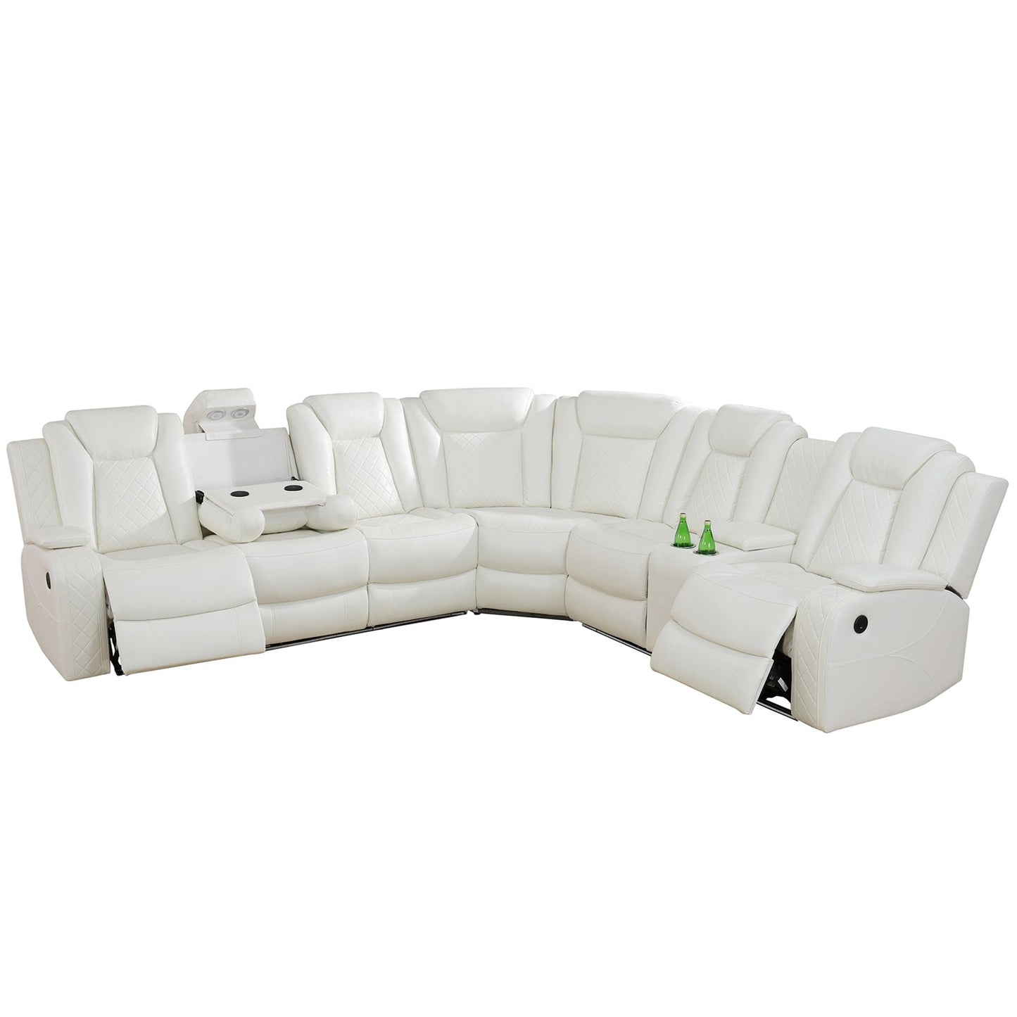 Set di divani reclinabili in pelle traspirante color bianco sporco da 3 pezzi per soggiorno