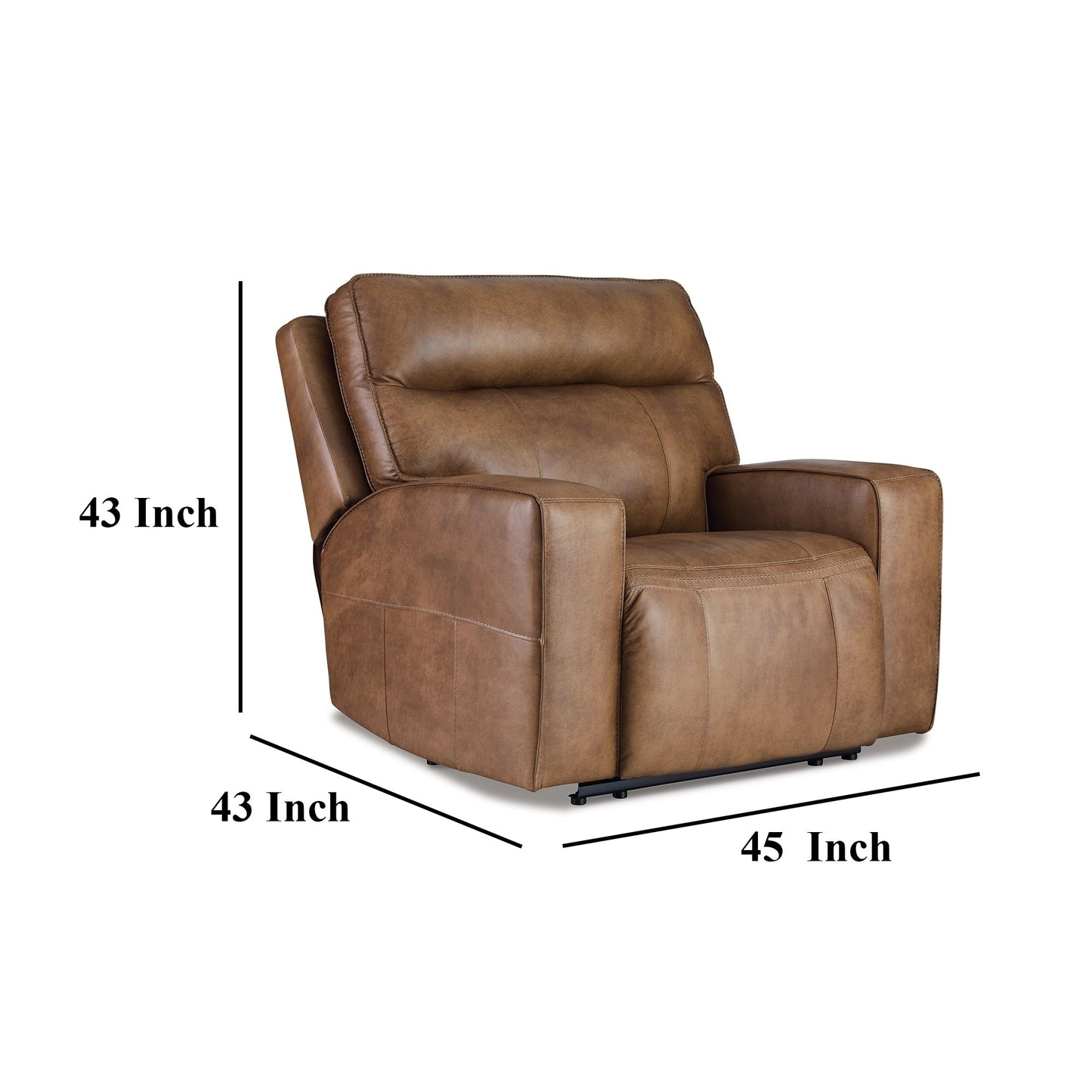 Poltrona reclinabile elettrica Okah, pelle pieno fiore color caramello, regolabile