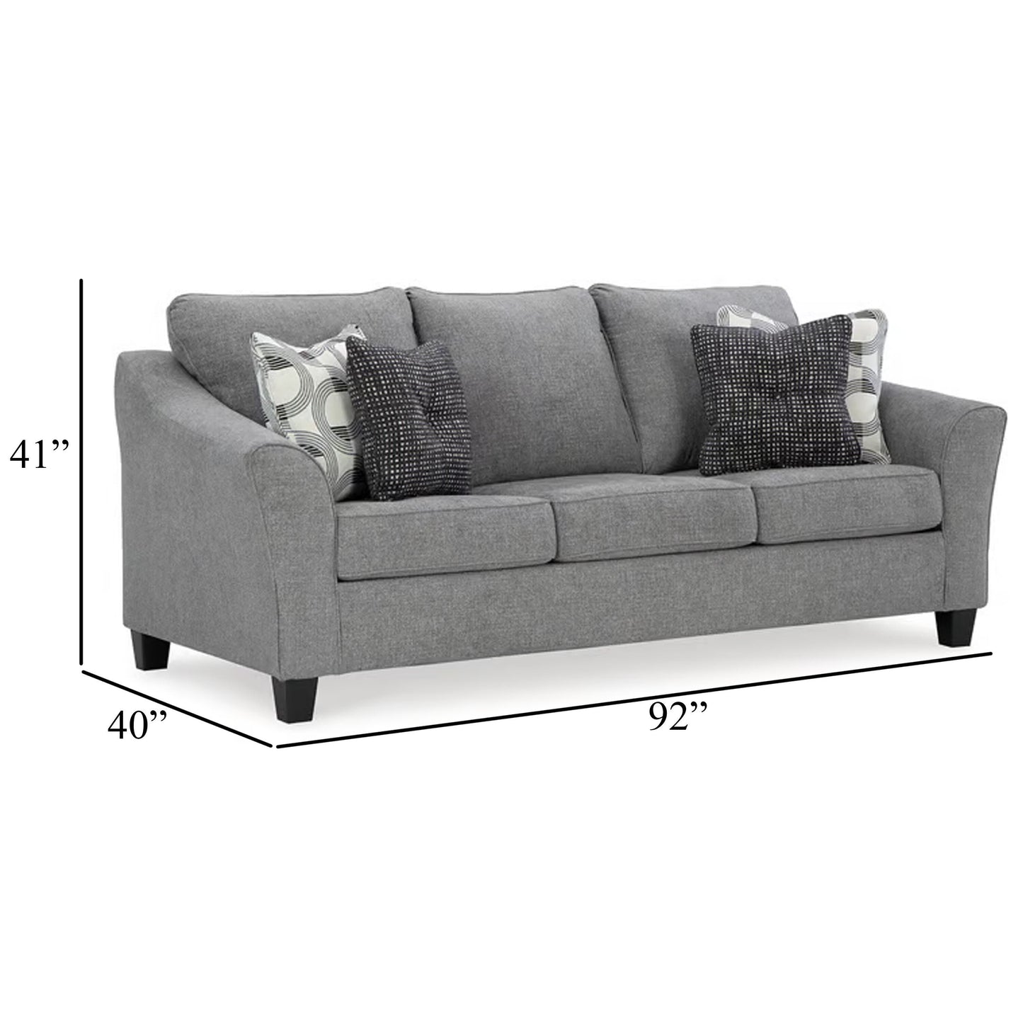 Divano Onia con 4 cuscini decorativi, nero, grigio fumo, poliestere, 92 pollici