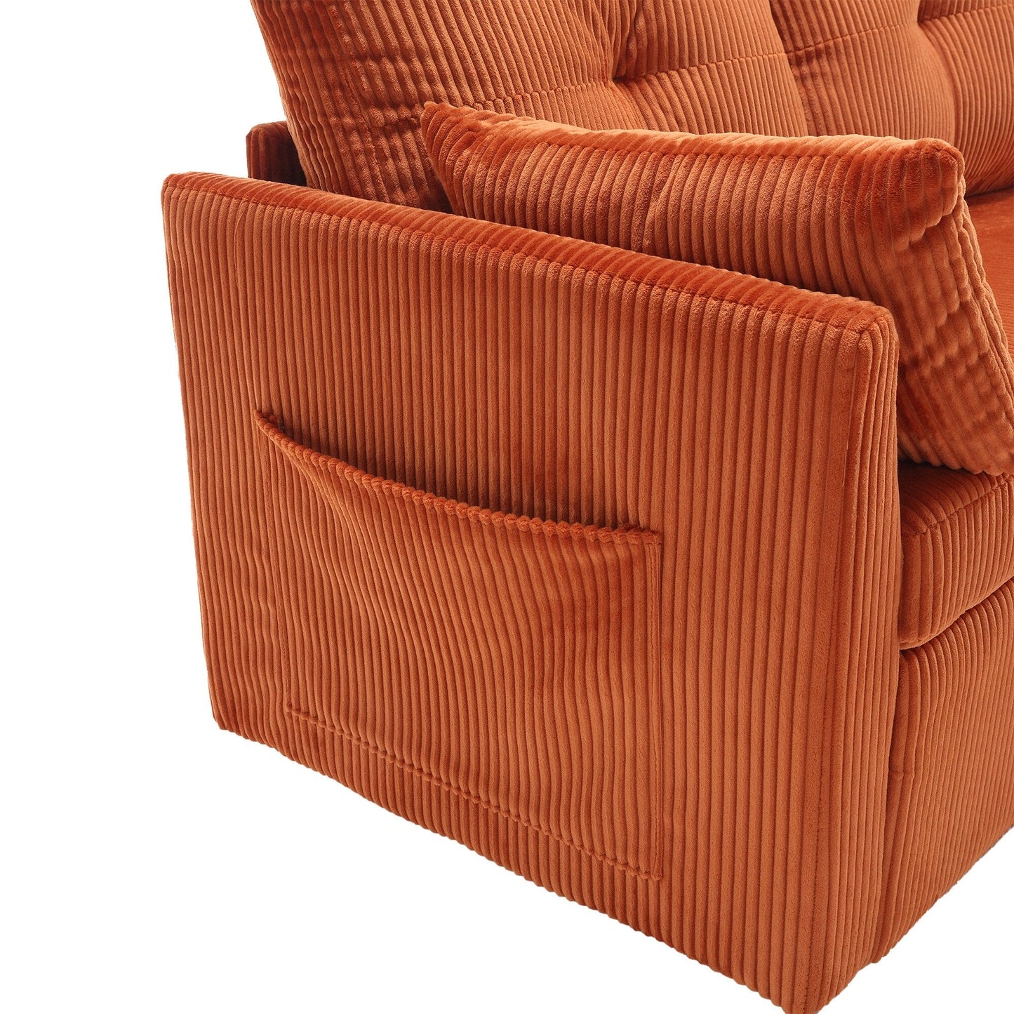 Divano in tessuto arancione a L da 81,1'': chaise longue reversibile, contenitore, struttura in legno massello e seduta in schiuma
