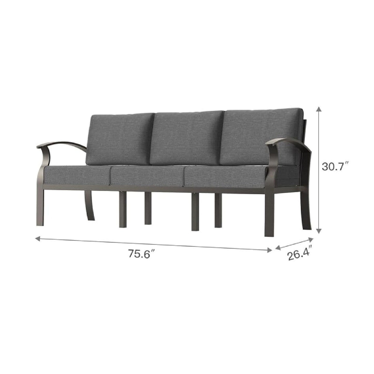 Divano da esterno in alluminio con cuscini grigi