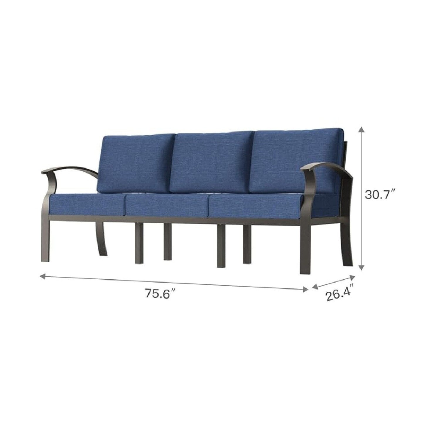 Divano da esterno in alluminio con cuscini blu navy