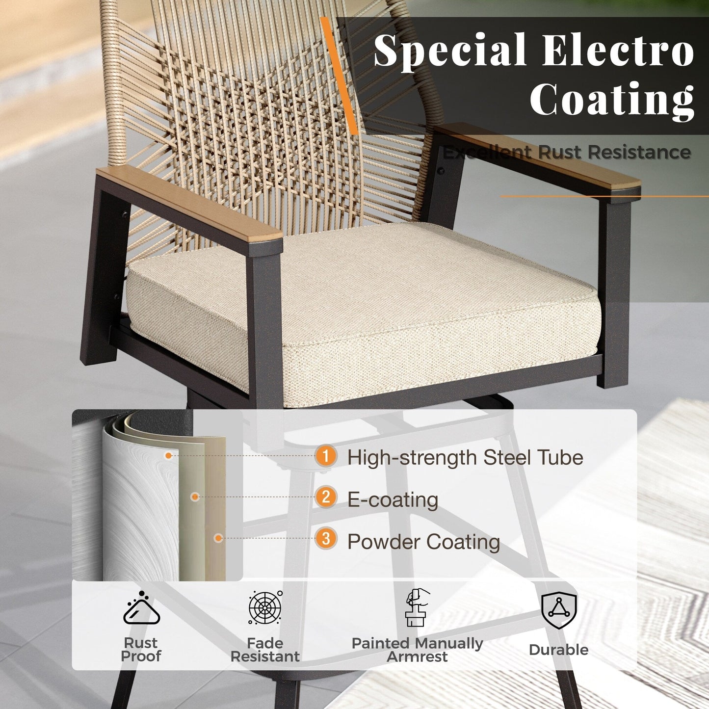 Set da bistrot con sgabelli da bar e tavolo da esterno per patio, 3 pezzi