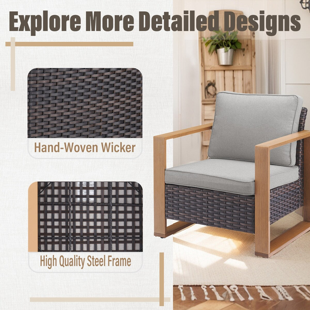 Sedia girevole da esterno Gymojoy con divano, poltrona e pouf - Marrone