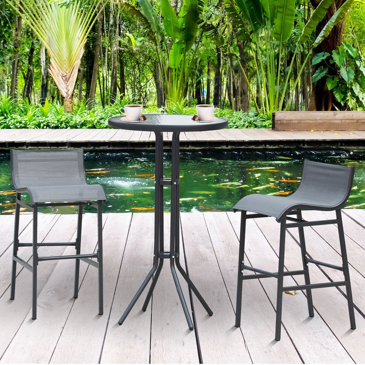 Outsunny Set da bistrot da esterno con altezza da bar, 3 pezzi, per 2 persone