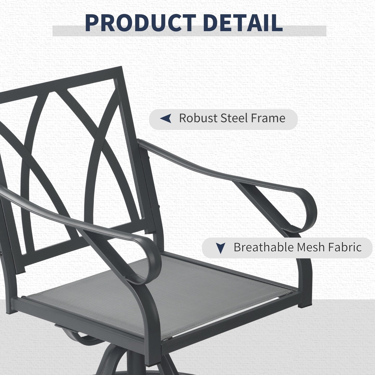 Outsunny Set da bistrot girevole da esterno da 3 pezzi, 2 sedie a dondolo e 1 tavolo rotondo in vetro temperato con cuscino