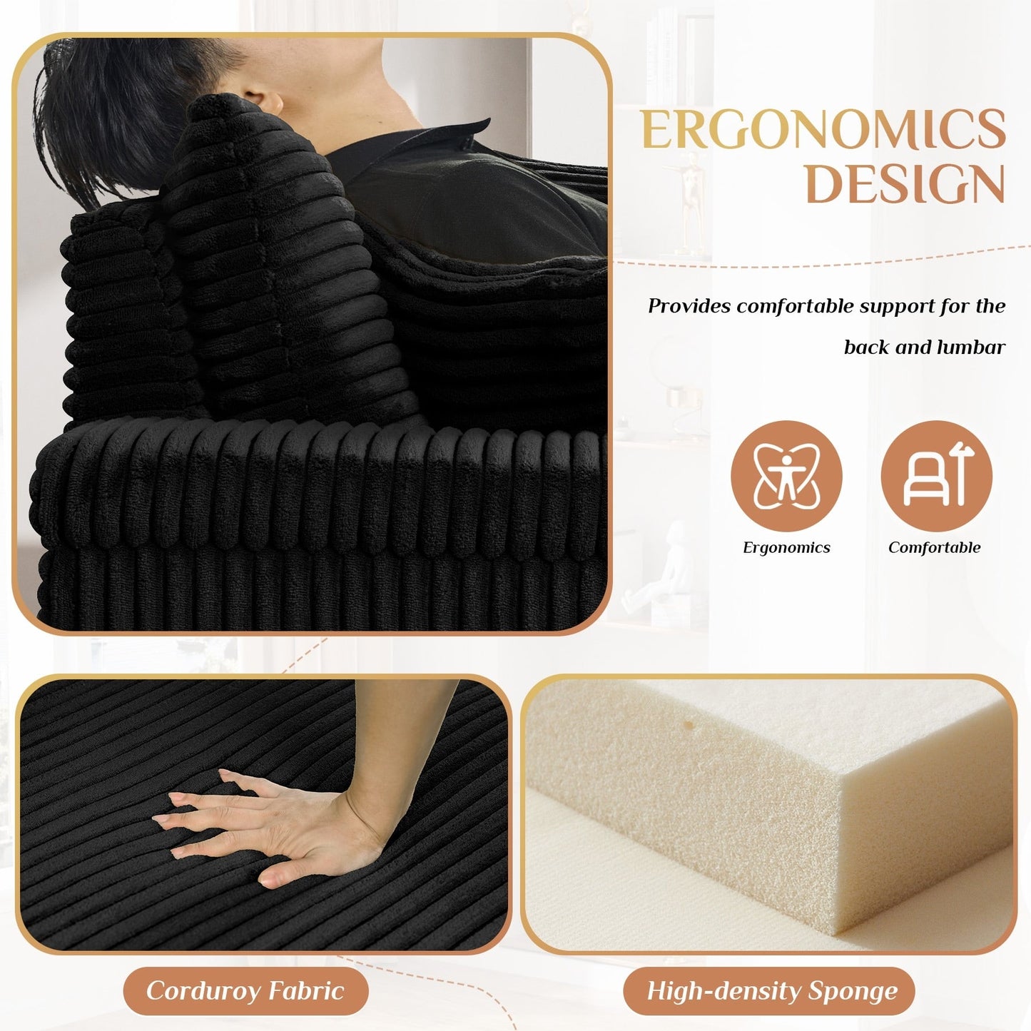 Divano singolo imbottito Ouyessir con seduta profonda e pouf per soggiorno