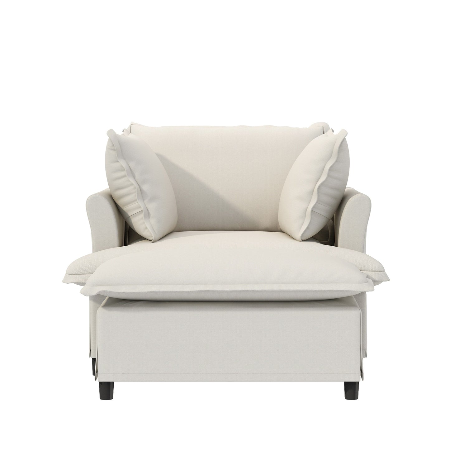 Divano letto singolo in ciniglia con chaise longue oversize e poltrona letto con poggiapiedi mobile per soggiorno e camera da letto