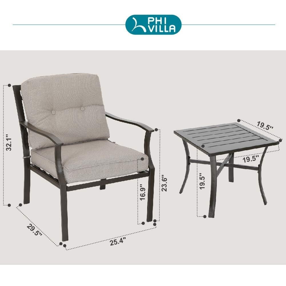 Set da conversazione imbottito da patio PHI VILLA da 3 pezzi con comodi cuscini per sedute profonde