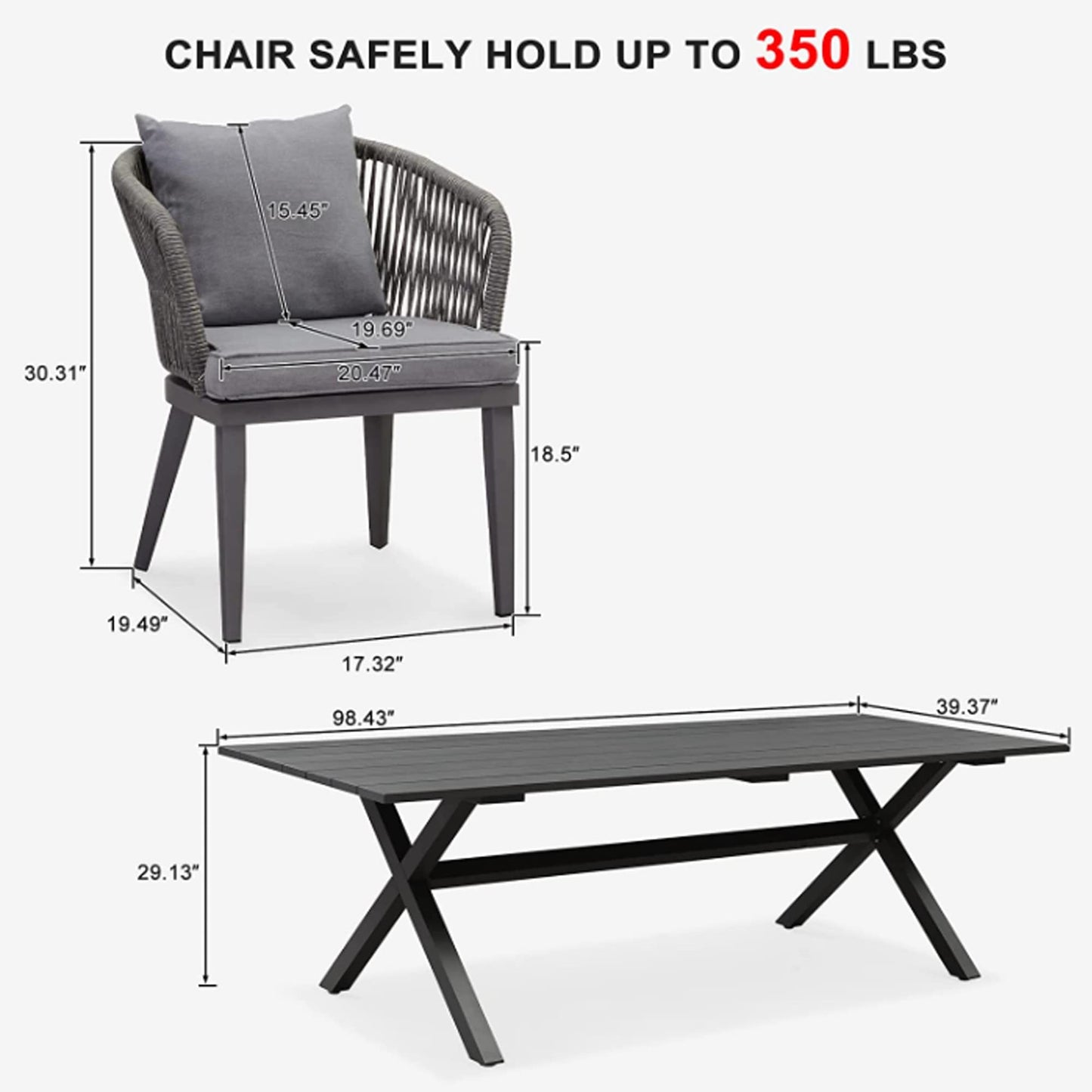 Set da pranzo da giardino PURPLE LEAF 7-11, tavolo con struttura in alluminio, sedie in vimini