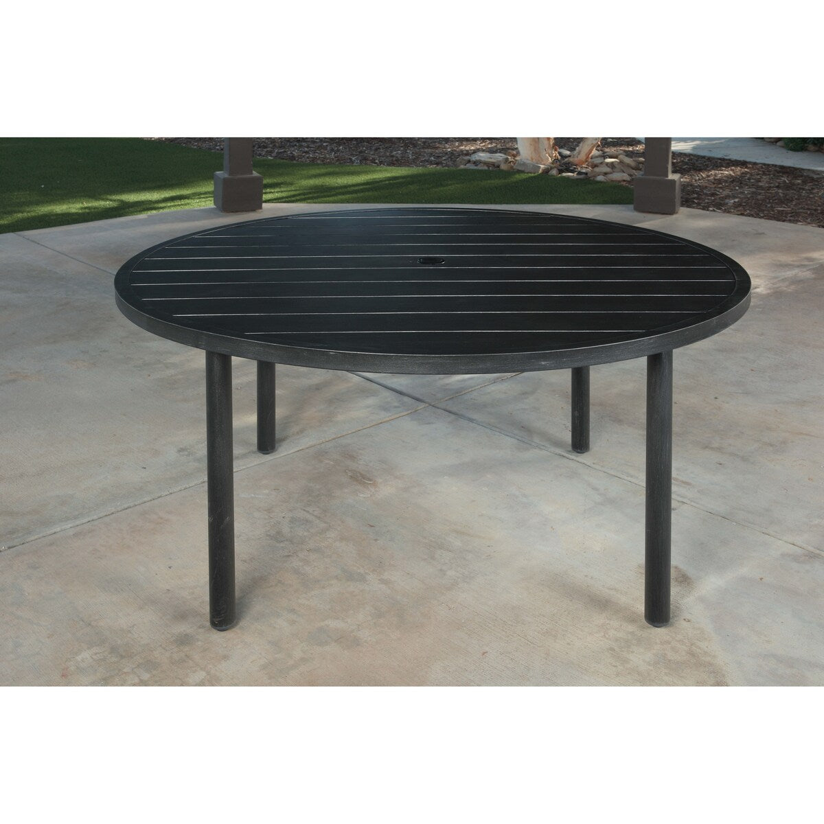 Set da pranzo moderno in acciaio Pacific Casual Columbus Circle da 7 pezzi, cuscini marroni/beige