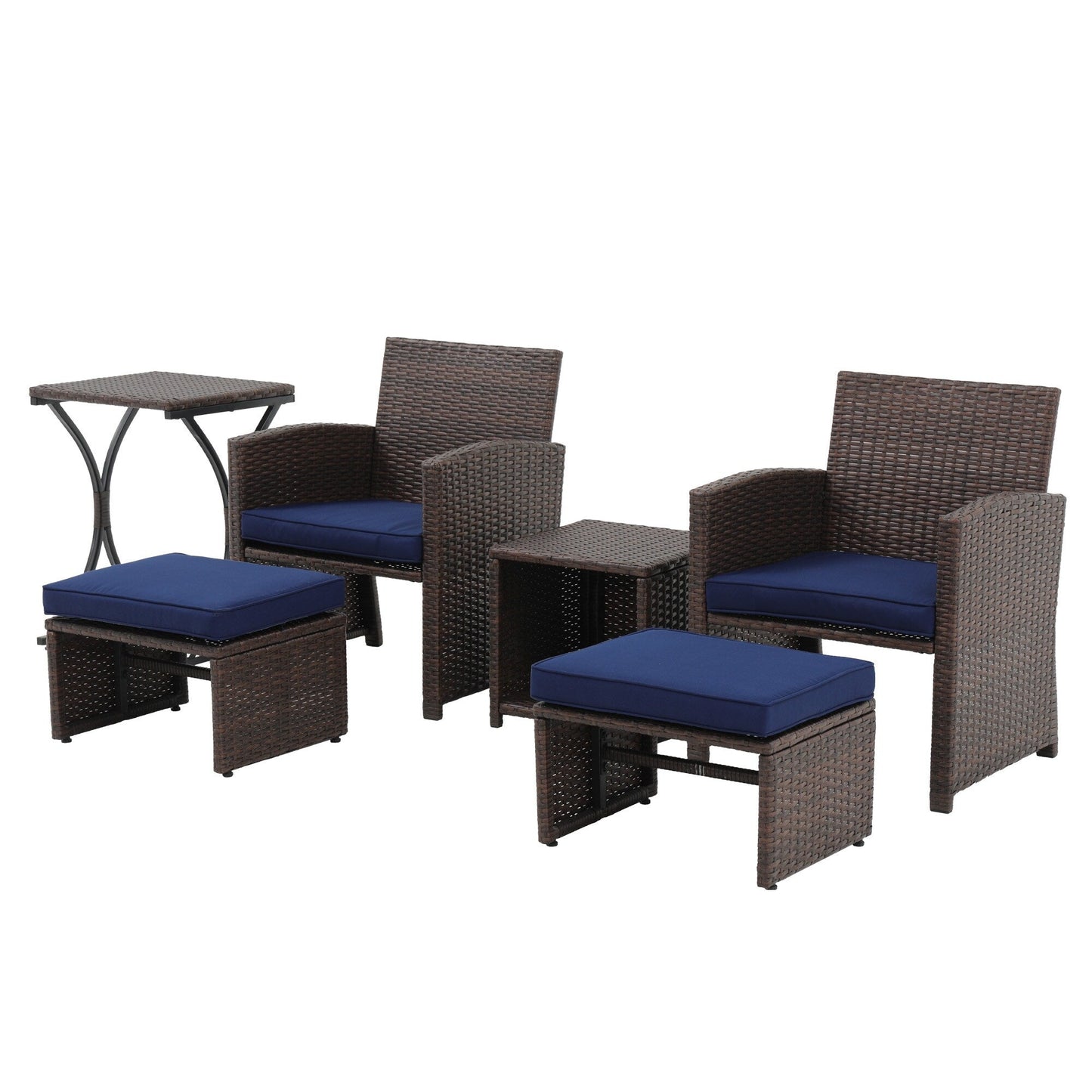 Set da conversazione in vimini da 6 pezzi per patio con pouf e tavolino laterale