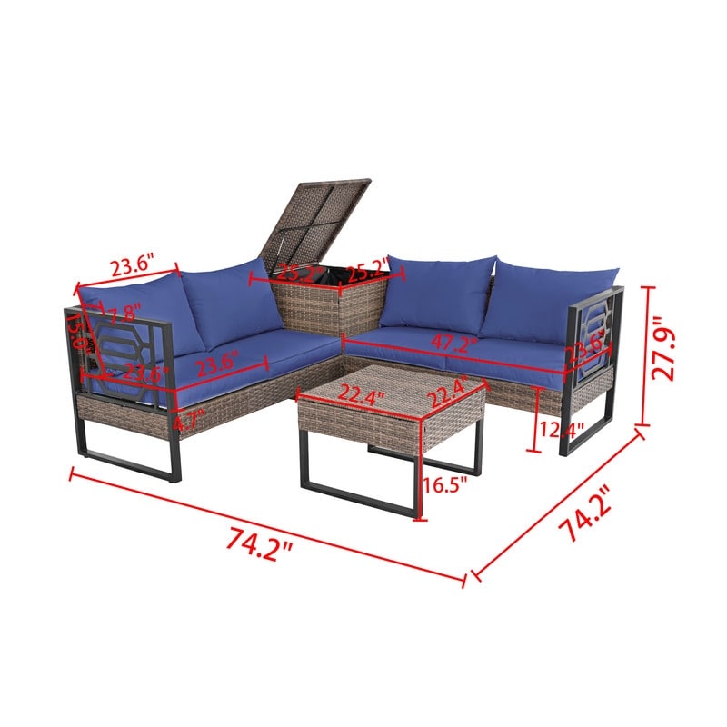 Set di divani in vimini da 4 posti Patio Festival con tavolino e cuscini
