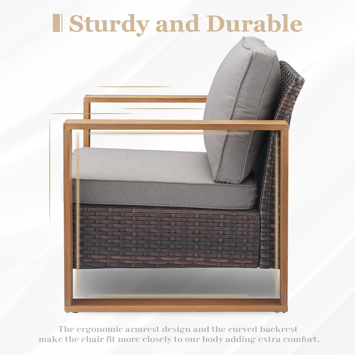 Divano da giardino con pouf a dondolo e tavolino da caffè - Marrone