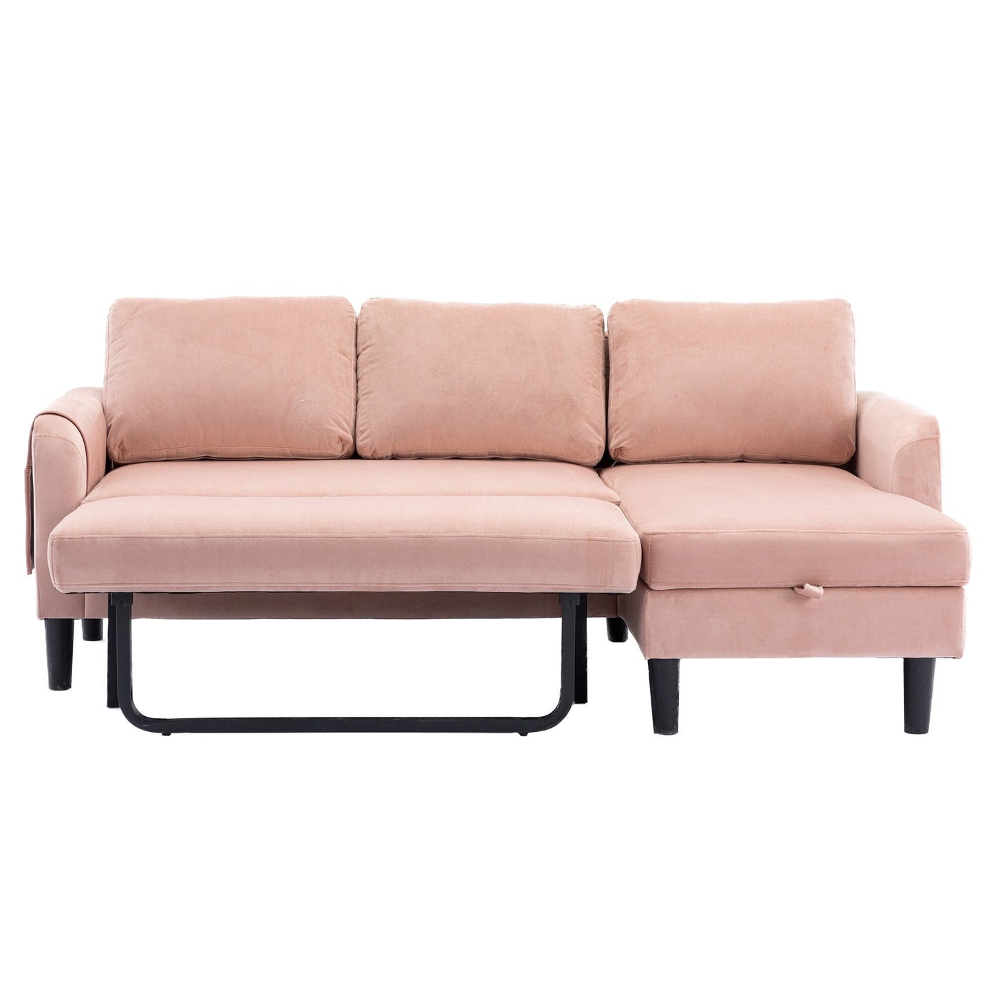 Divano componibile rosa da 72,4'' in poliestere a 3 posti con letto estraibile e chaise longue contenitore
