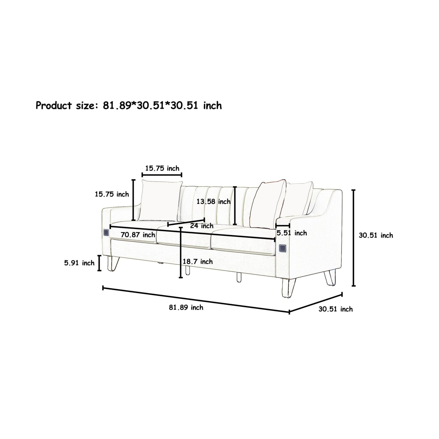 Divano moderno rosa 81.89 in velluto a 3 posti con dettagli dorati e cuscini morbidi per il soggiorno