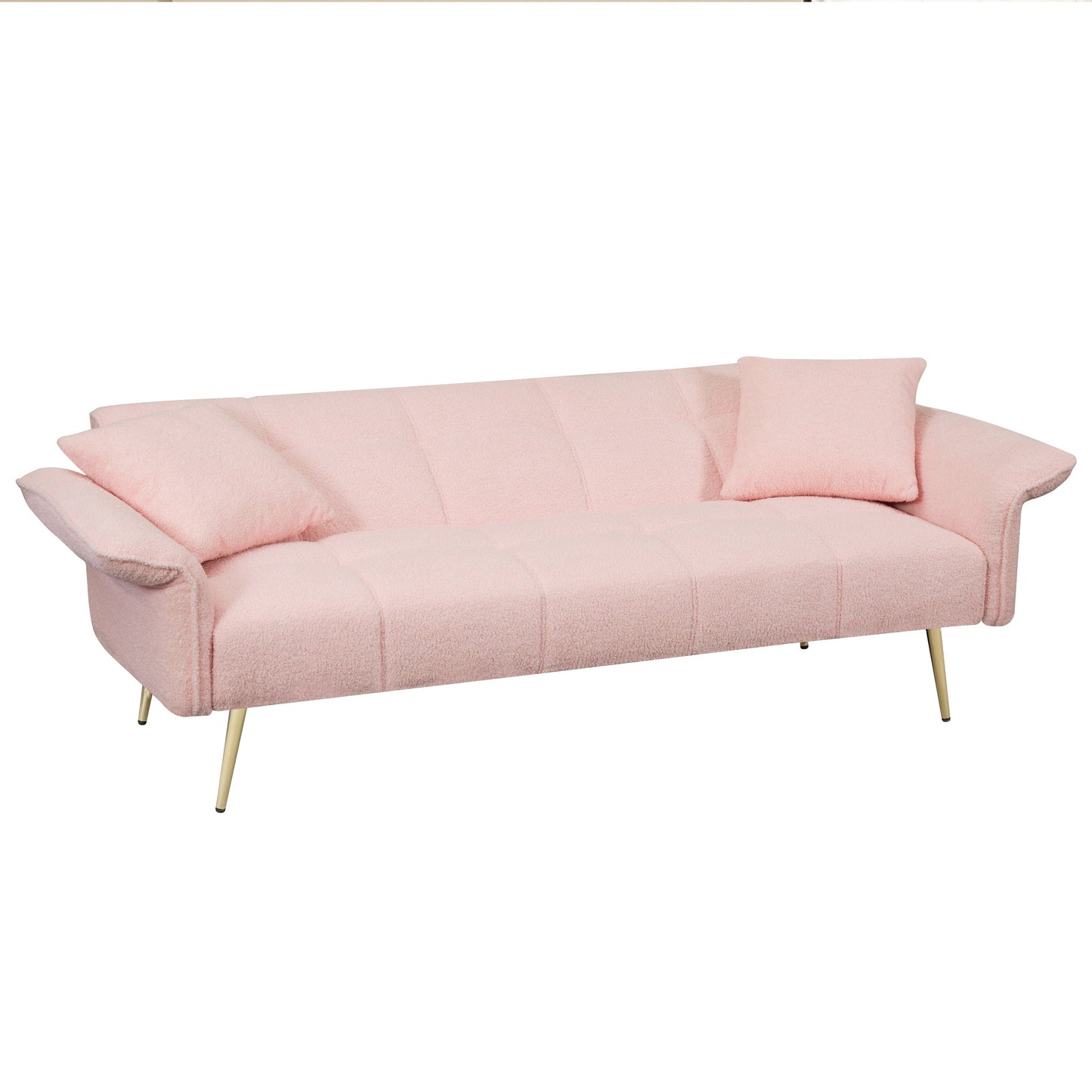 Divano letto futon convertibile in pile rosa Teddy