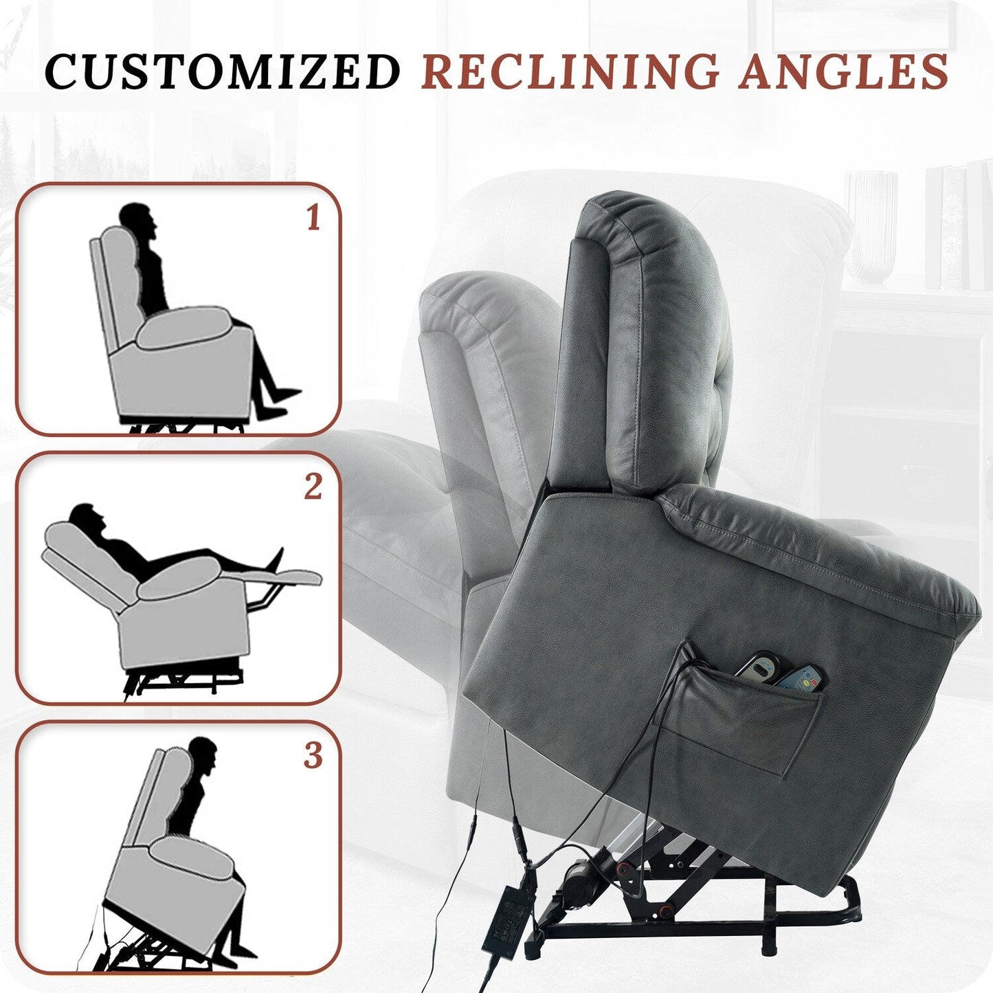 Poltrona reclinabile elettrica per anziani con riscaldamento e massaggio a 8 punti, poltrona reclinabile in microfibra di grandi dimensioni con posizioni regolabili